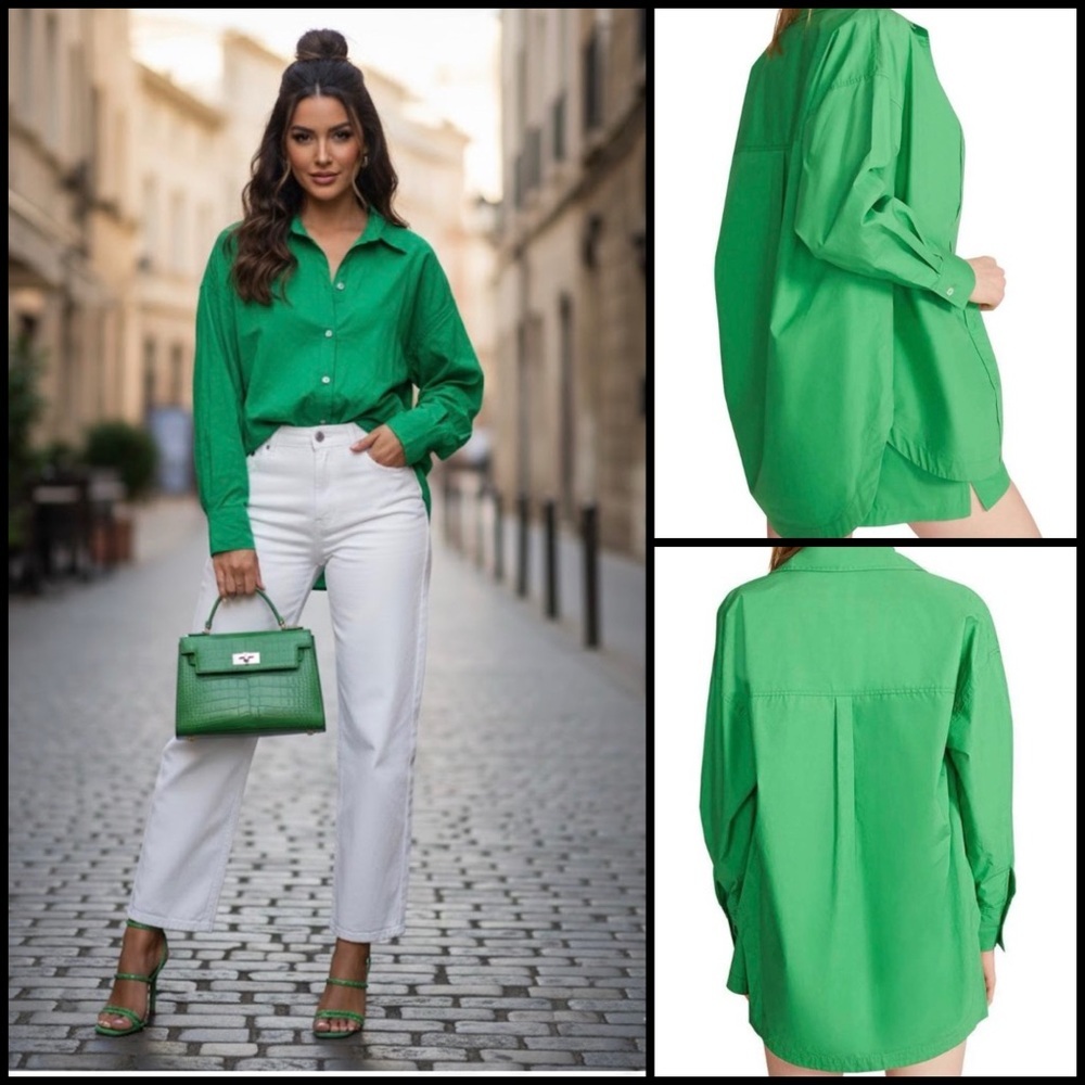Steve Madden Poppy Boyfriend Vibrant Green Oversized Button Down Preppy Shirt S